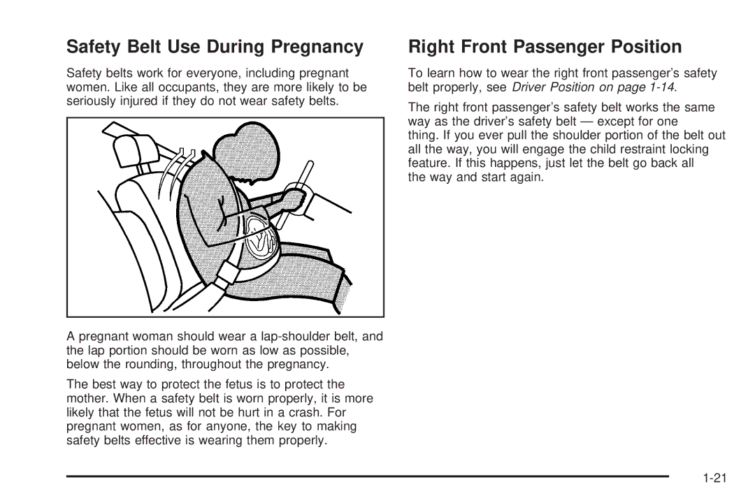 Chevrolet 2005 owner manual Safety Belt Use During Pregnancy, Right Front Passenger Position 