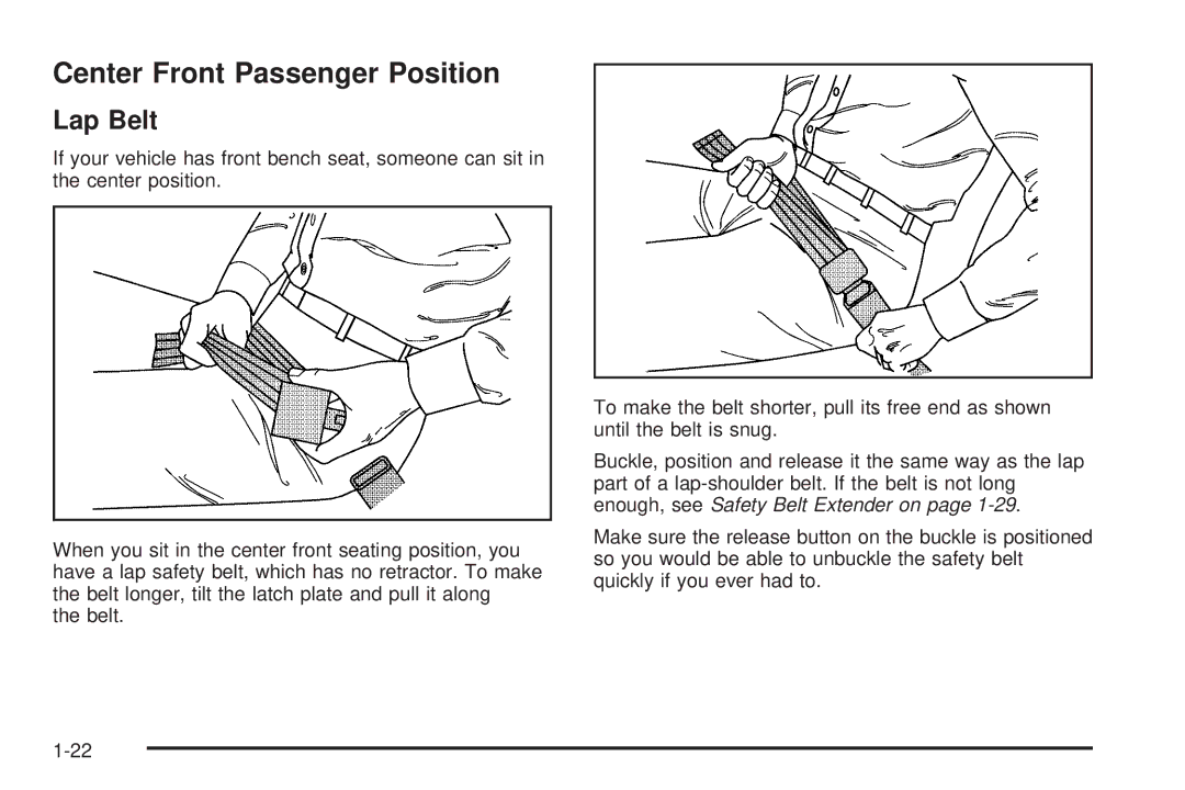 Chevrolet 2005 owner manual Center Front Passenger Position, Lap Belt 