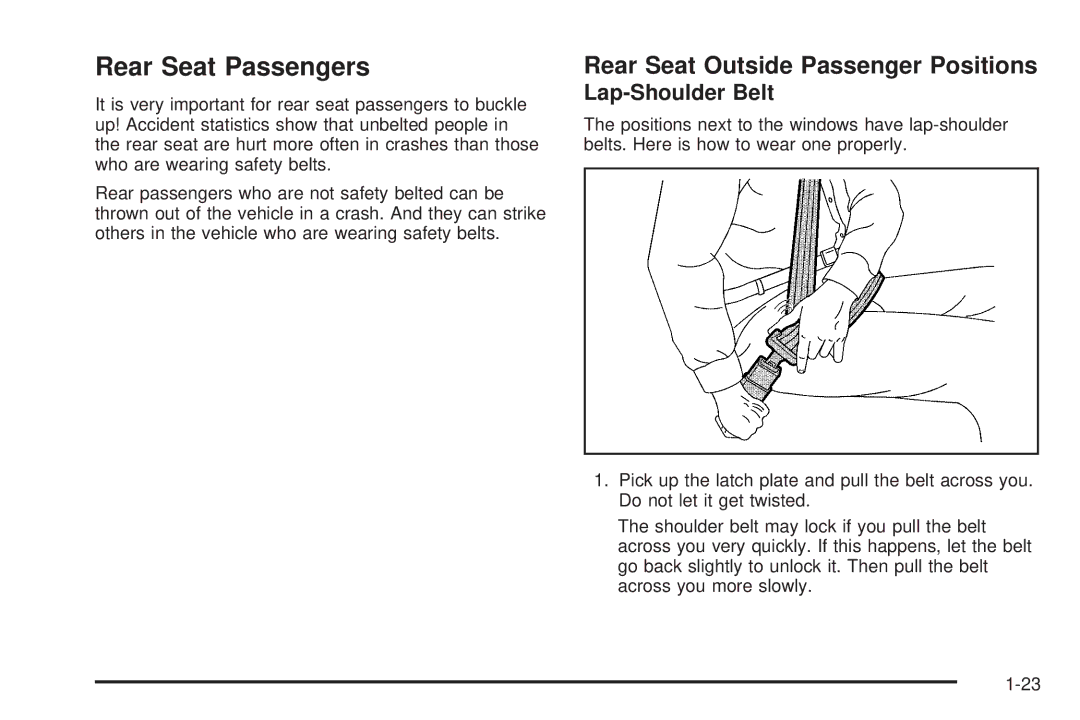 Chevrolet 2005 owner manual Rear Seat Passengers, Rear Seat Outside Passenger Positions, Lap-Shoulder Belt 