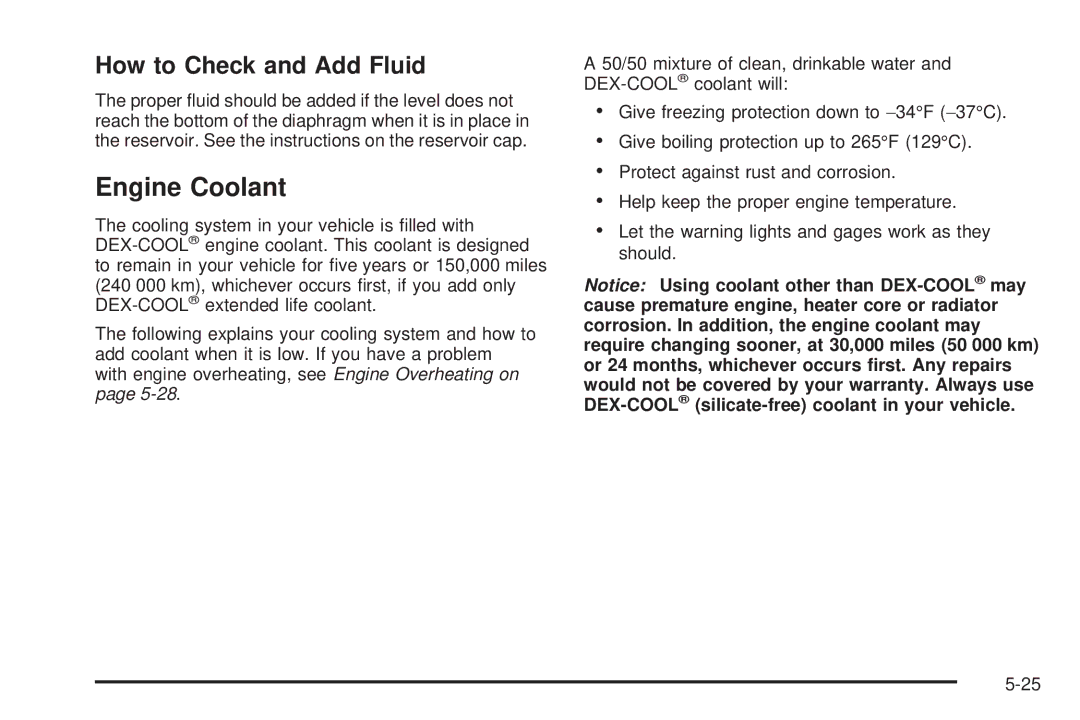 Chevrolet 2005 owner manual Engine Coolant, How to Check and Add Fluid 