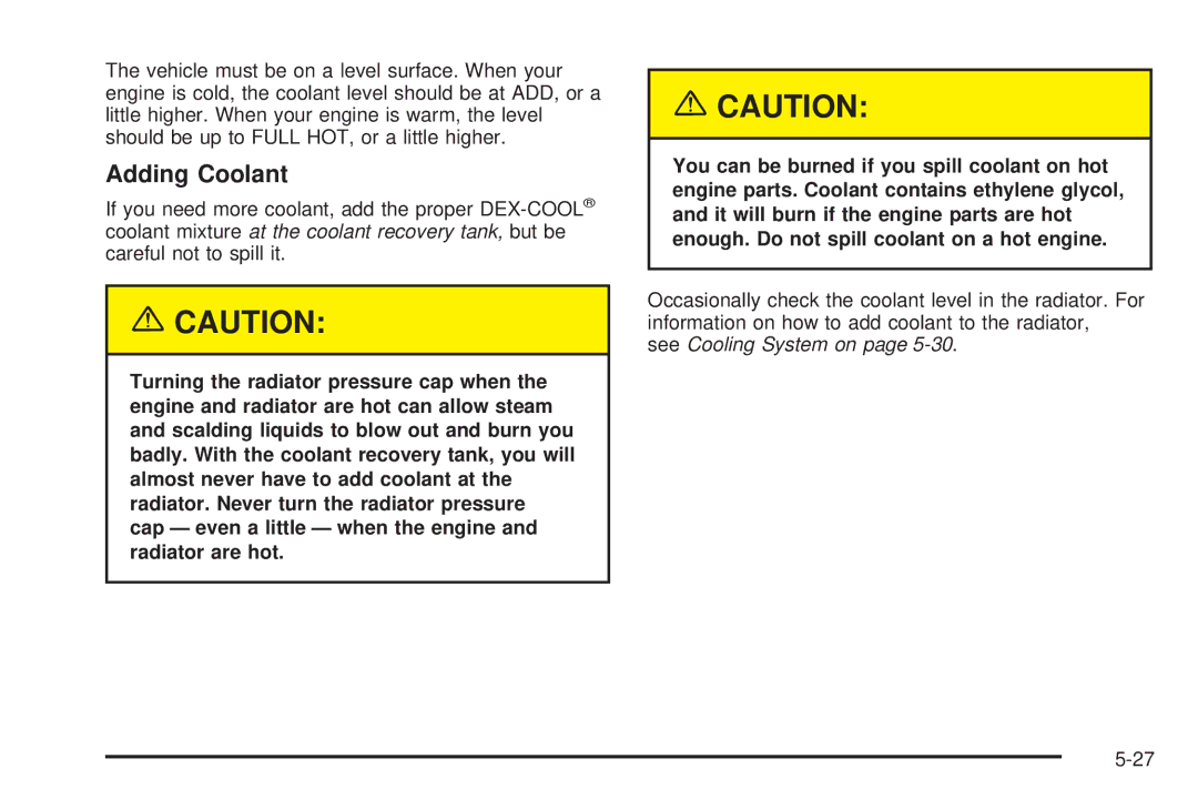 Chevrolet 2005 owner manual Adding Coolant 