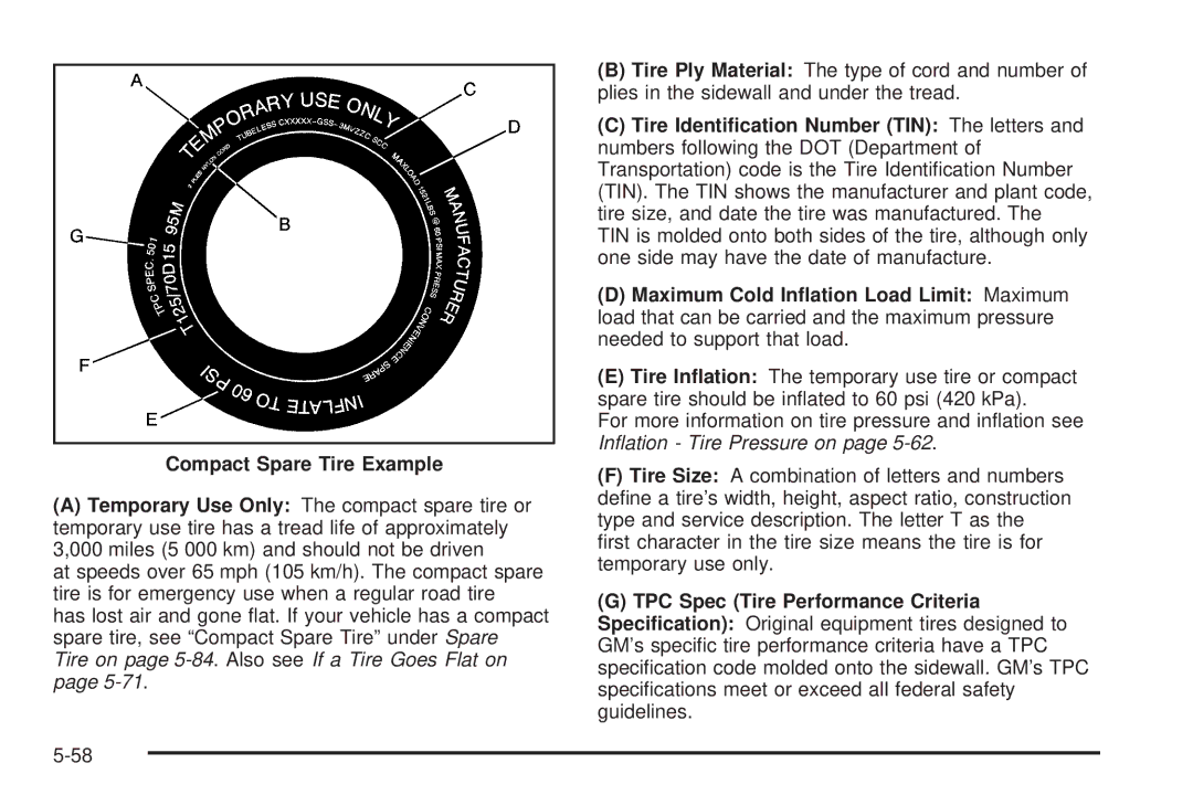 Chevrolet 2005 owner manual Compact Spare Tire Example 