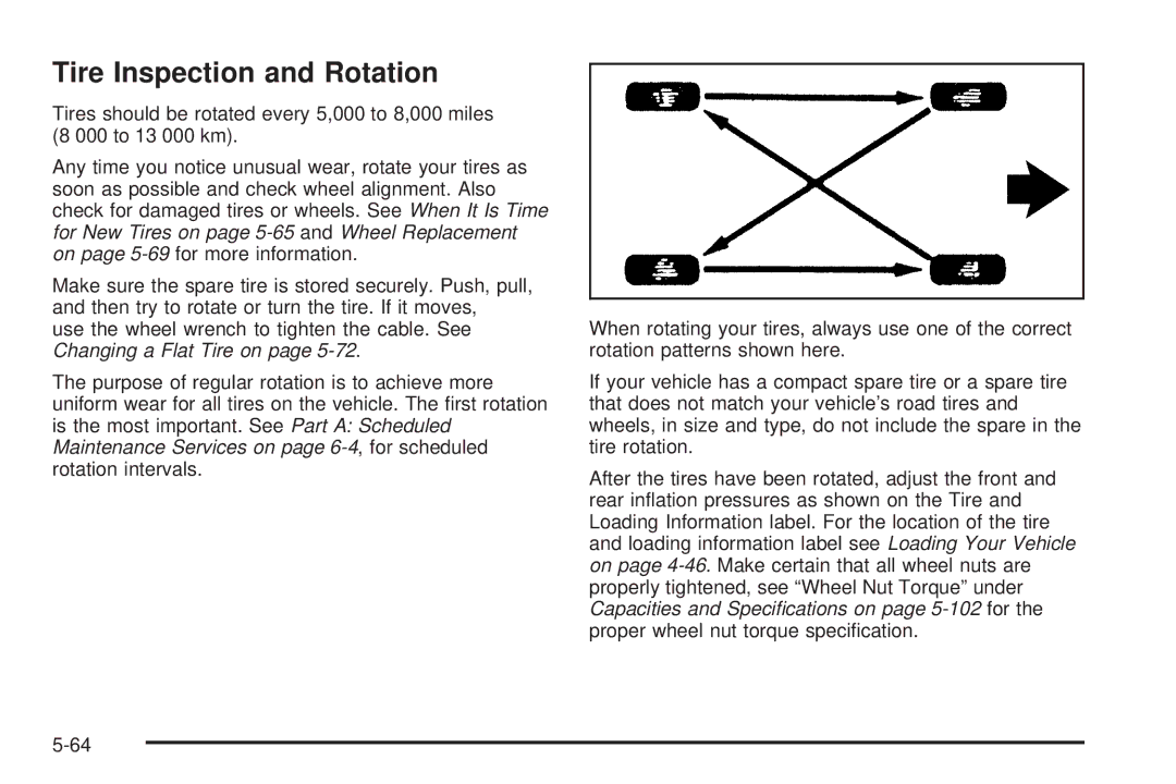 Chevrolet 2005 owner manual Tire Inspection and Rotation 