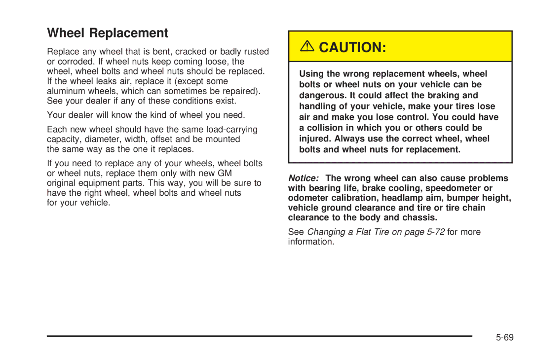 Chevrolet 2005 owner manual Wheel Replacement 