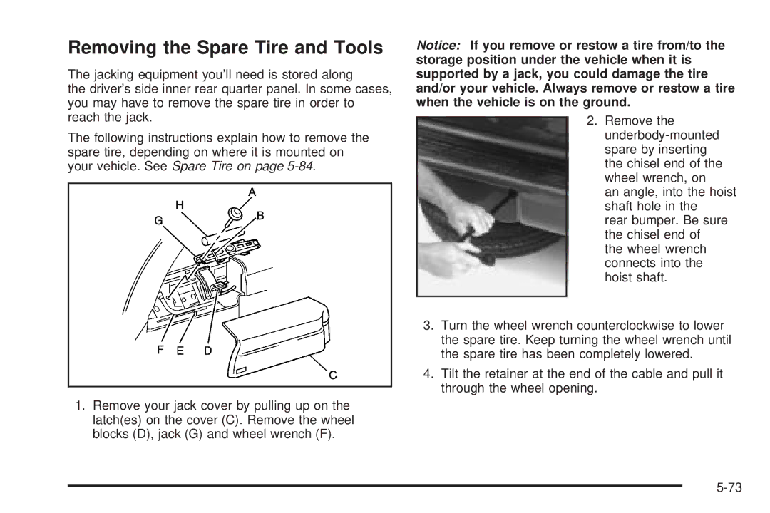 Chevrolet 2005 owner manual Removing the Spare Tire and Tools 