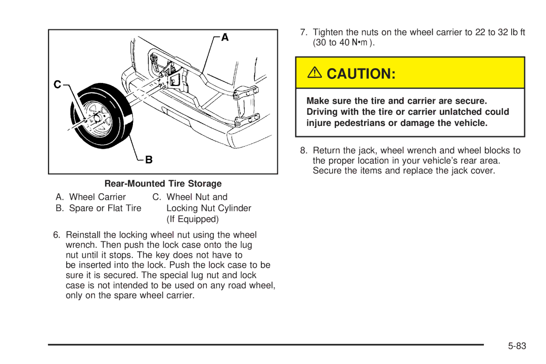 Chevrolet 2005 owner manual Rear-Mounted Tire Storage 