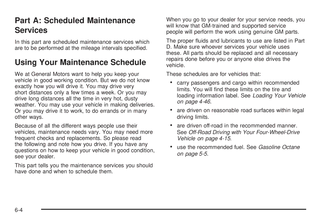 Chevrolet 2005 owner manual Part a Scheduled Maintenance Services, Using Your Maintenance Schedule 