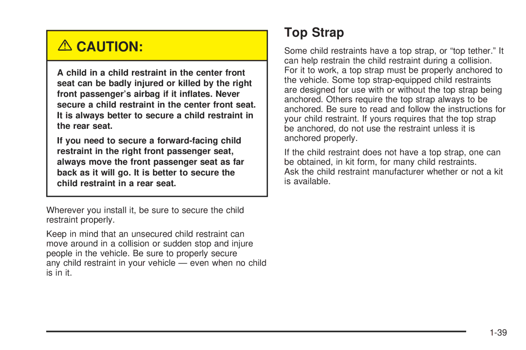 Chevrolet 2005 owner manual Top Strap 