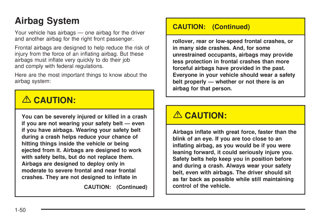 Chevrolet 2005 owner manual Airbag System 