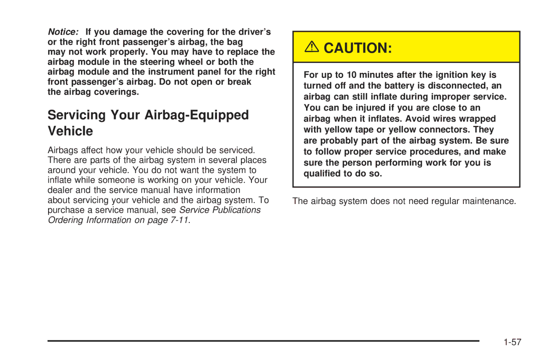 Chevrolet 2005 owner manual Servicing Your Airbag-Equipped Vehicle 