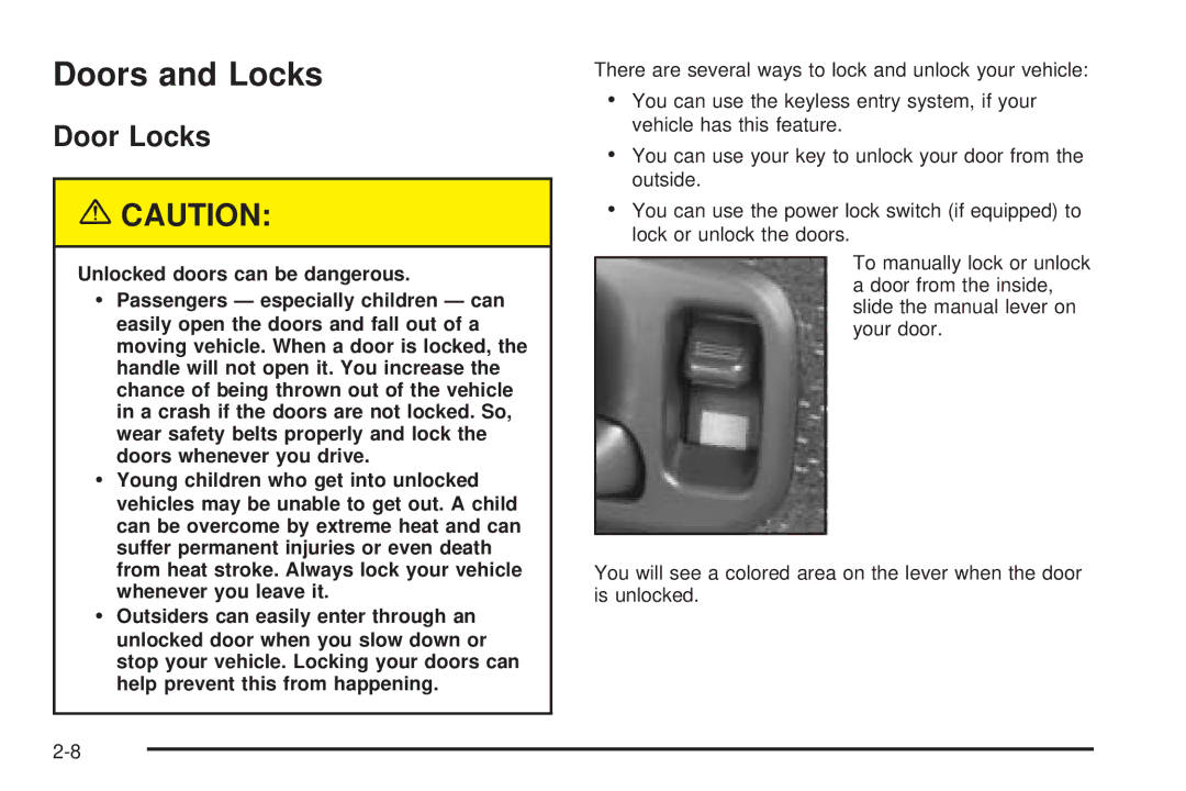 Chevrolet 2005 owner manual Doors and Locks, Door Locks 