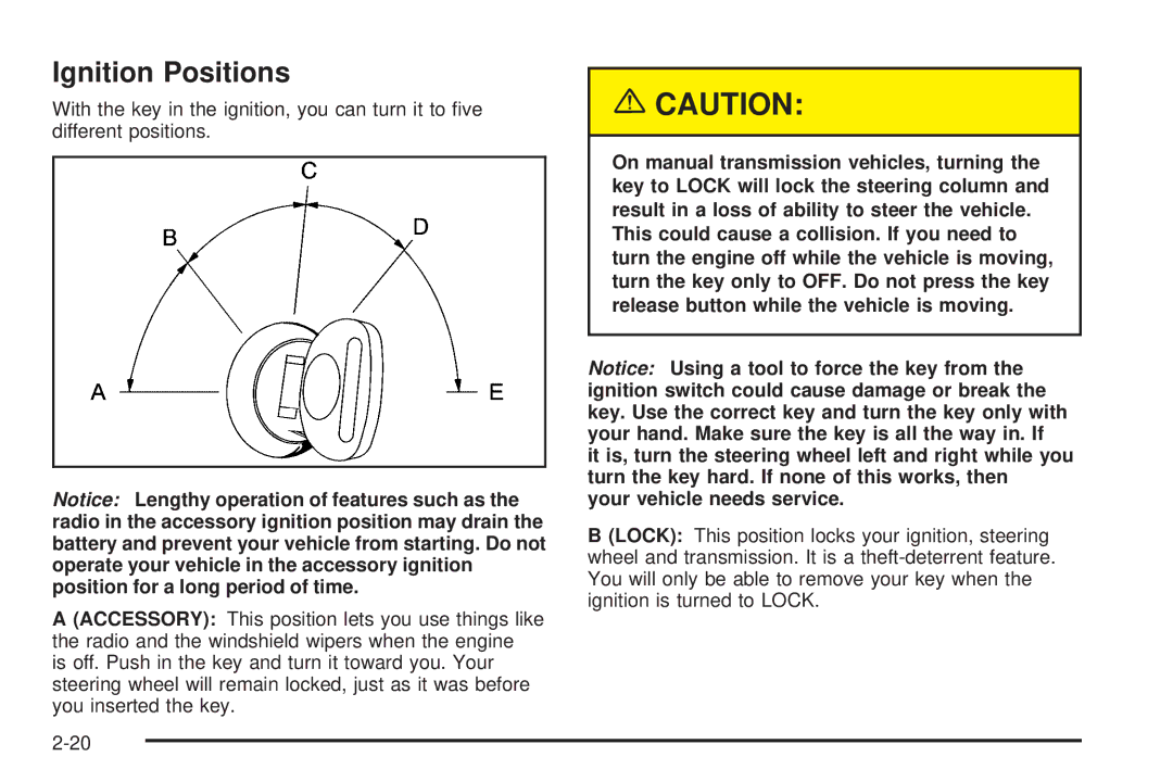 Chevrolet 2005 owner manual Ignition Positions 