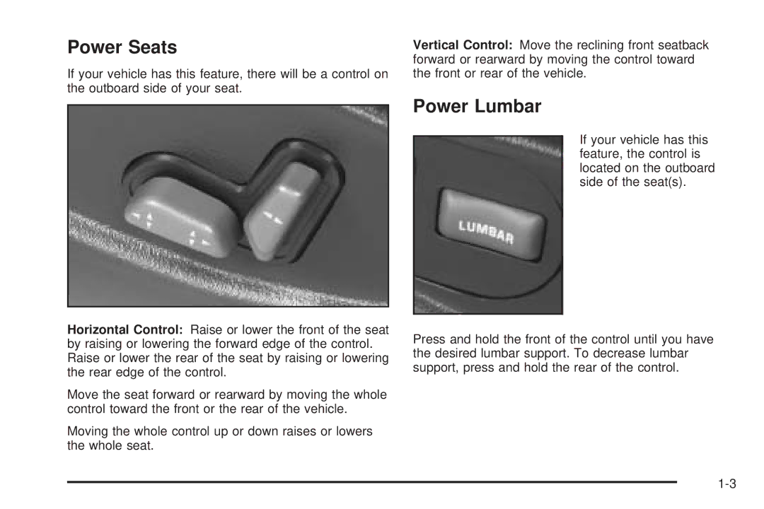 Chevrolet 2005 owner manual Power Seats, Power Lumbar 