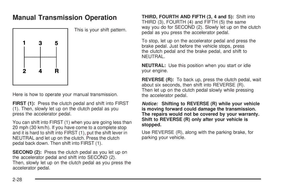 Chevrolet 2005 owner manual Manual Transmission Operation, Neutral 