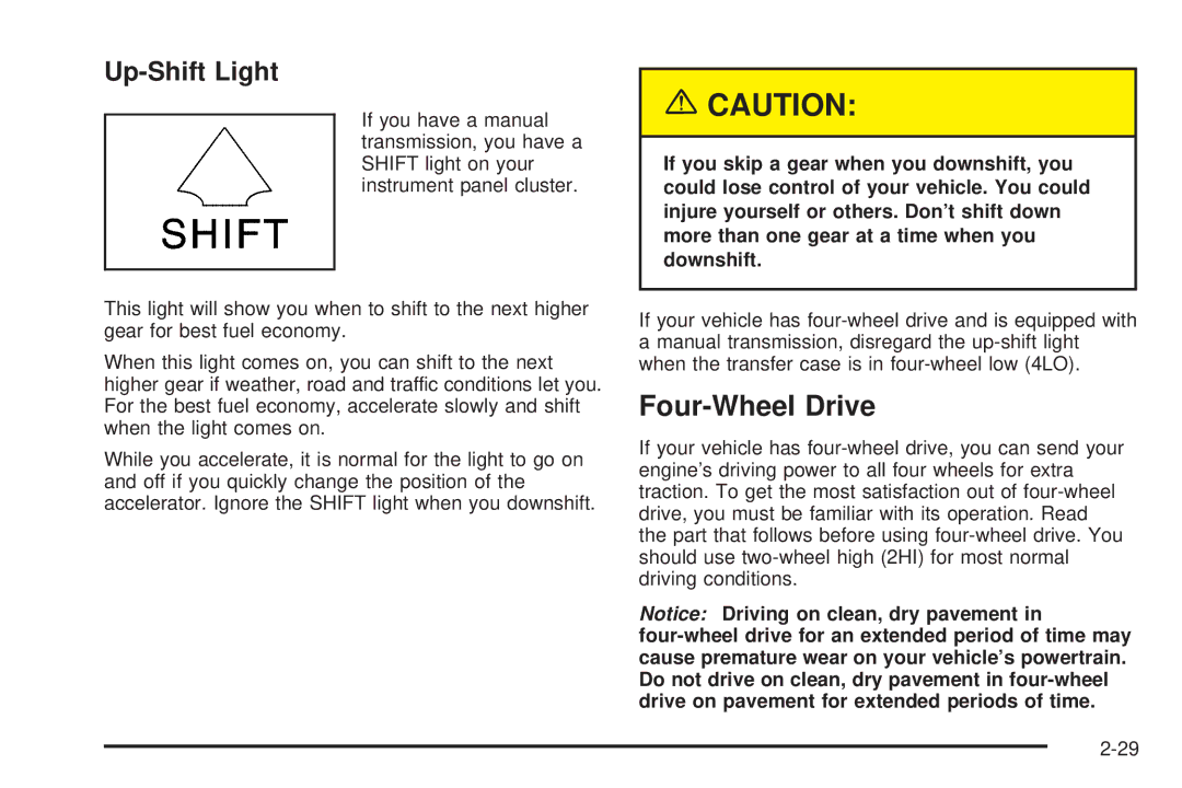 Chevrolet 2005 owner manual Four-Wheel Drive, Up-Shift Light 