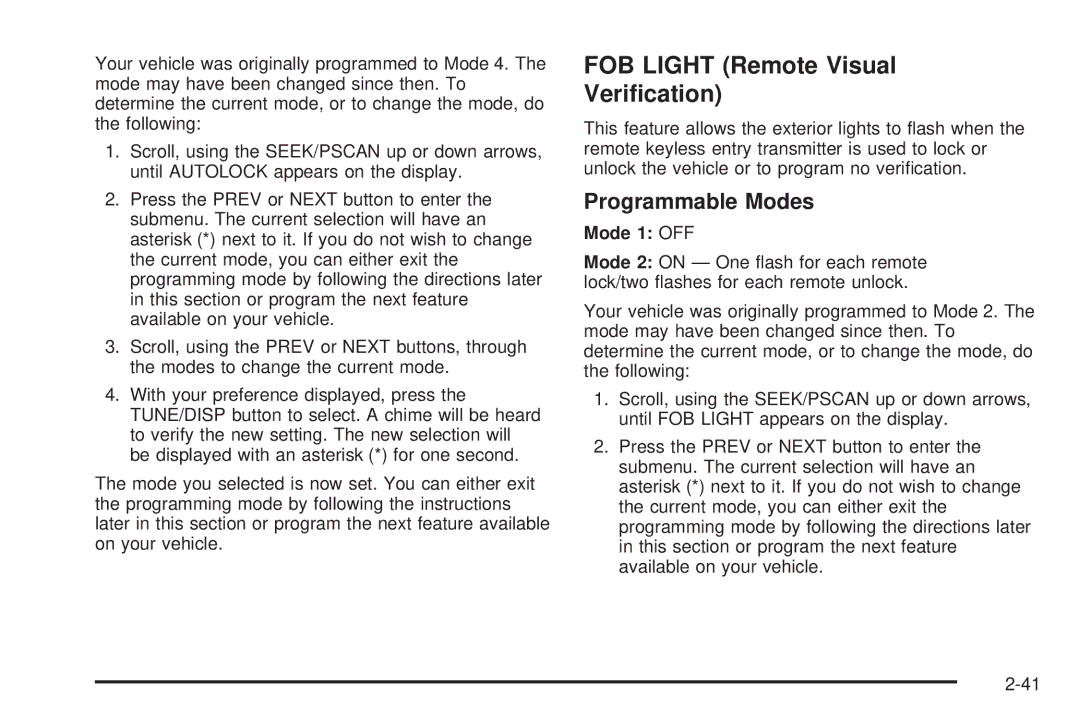 Chevrolet 2005 owner manual FOB Light Remote Visual Veriﬁcation 