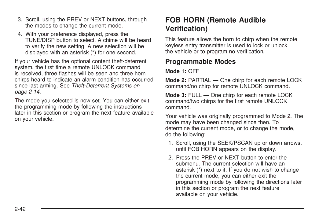 Chevrolet 2005 owner manual FOB Horn Remote Audible Veriﬁcation 