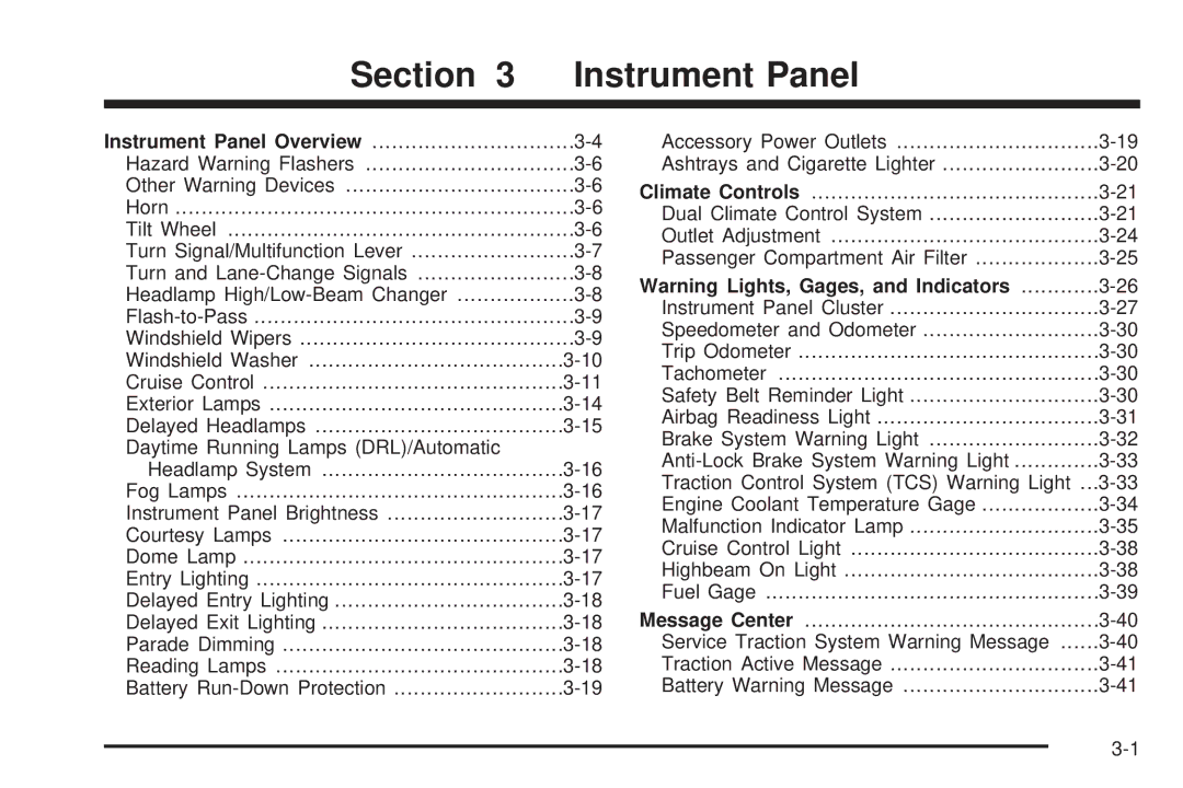 Chevrolet 2005 owner manual Instrument Panel 