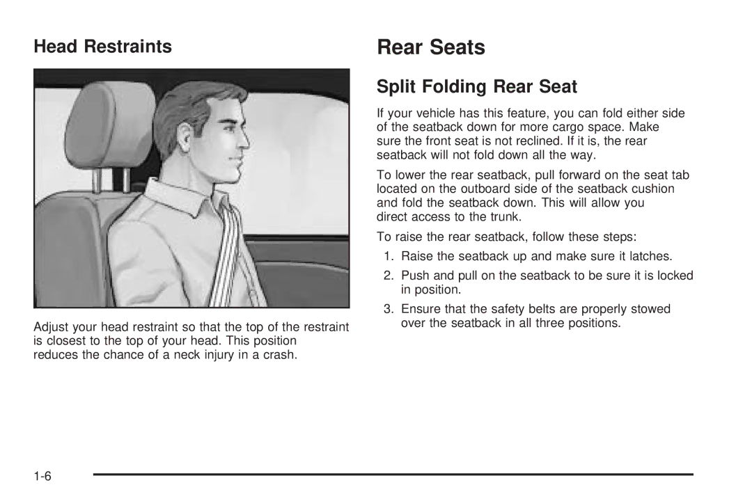 Chevrolet 2005 owner manual Rear Seats, Head Restraints, Split Folding Rear Seat 