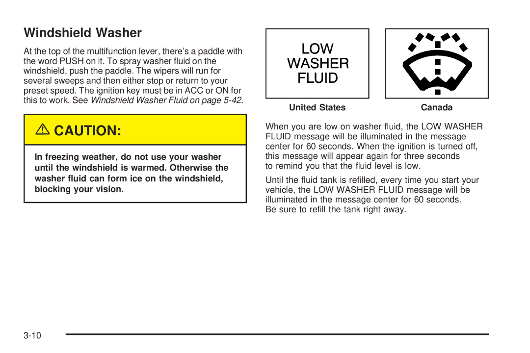 Chevrolet 2005 owner manual Windshield Washer 