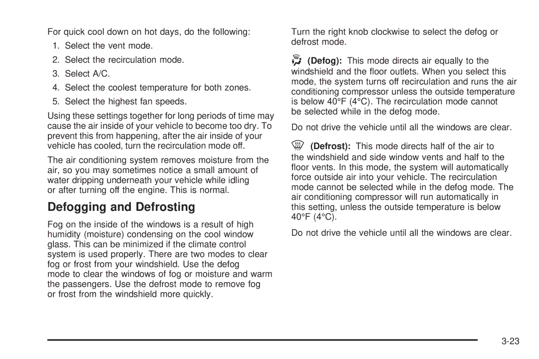 Chevrolet 2005 owner manual Defogging and Defrosting 