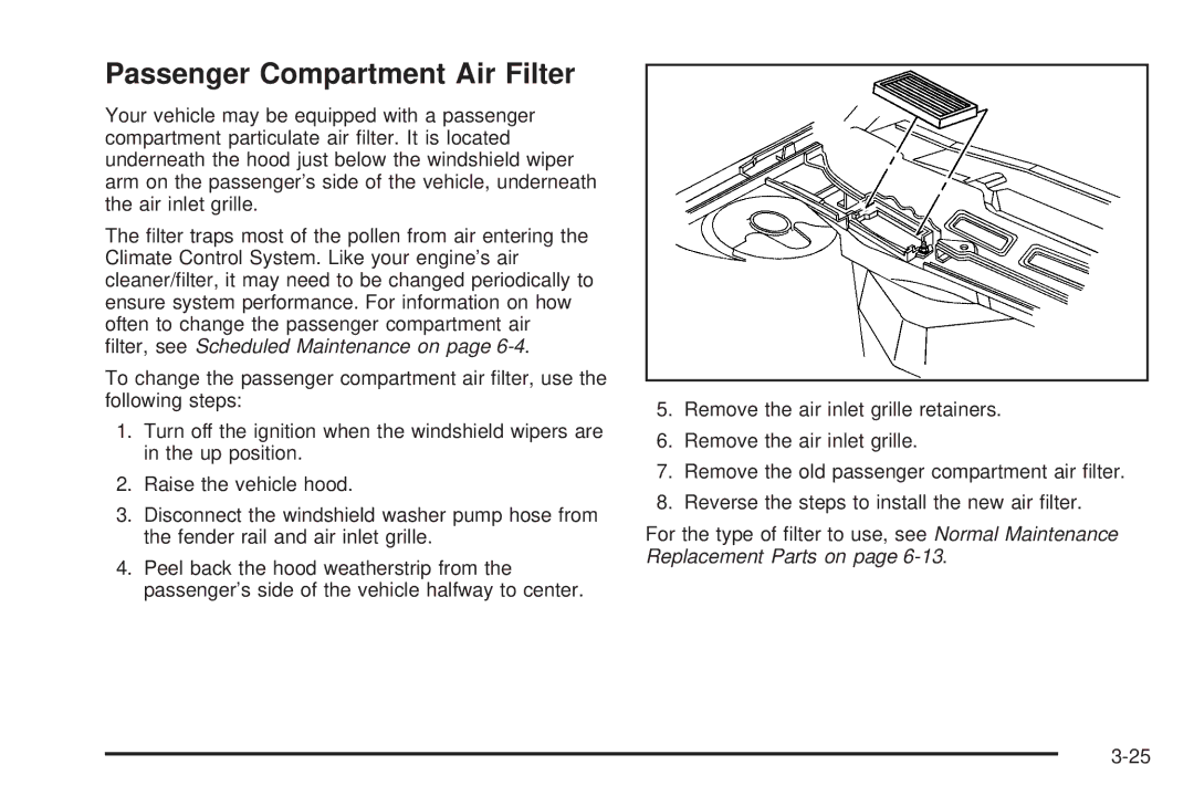 Chevrolet 2005 owner manual Passenger Compartment Air Filter 