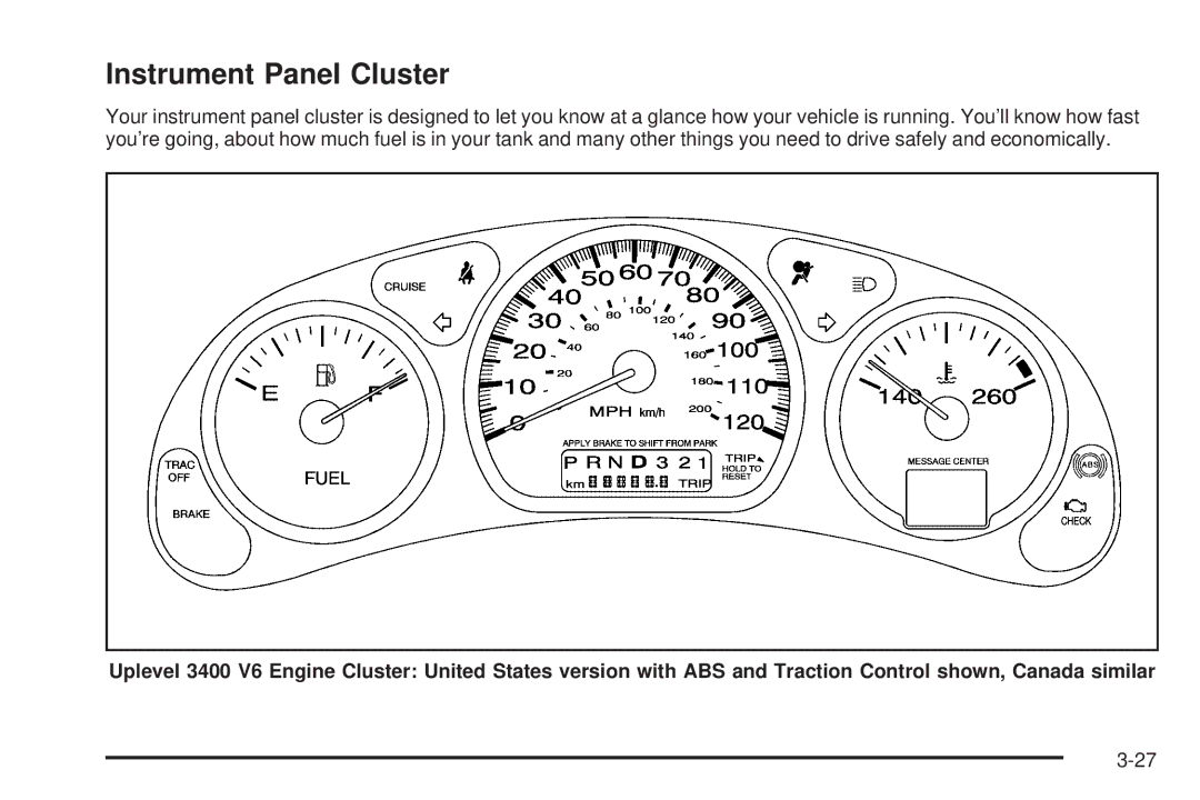 Chevrolet 2005 owner manual Instrument Panel Cluster 