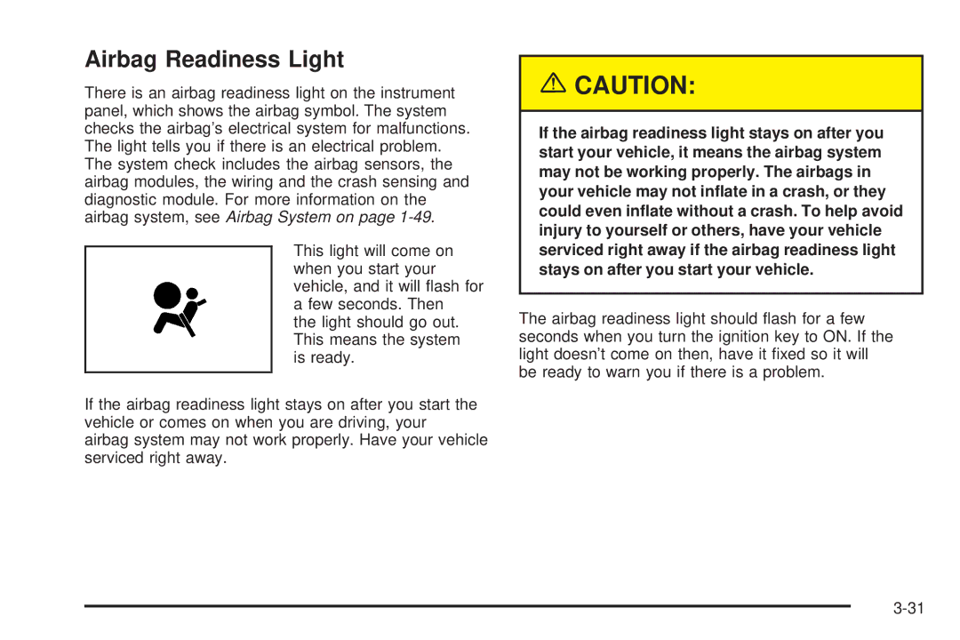 Chevrolet 2005 owner manual Airbag Readiness Light 