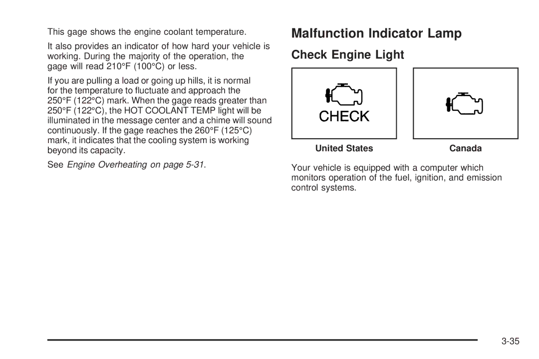 Chevrolet 2005 owner manual Malfunction Indicator Lamp, Check Engine Light 