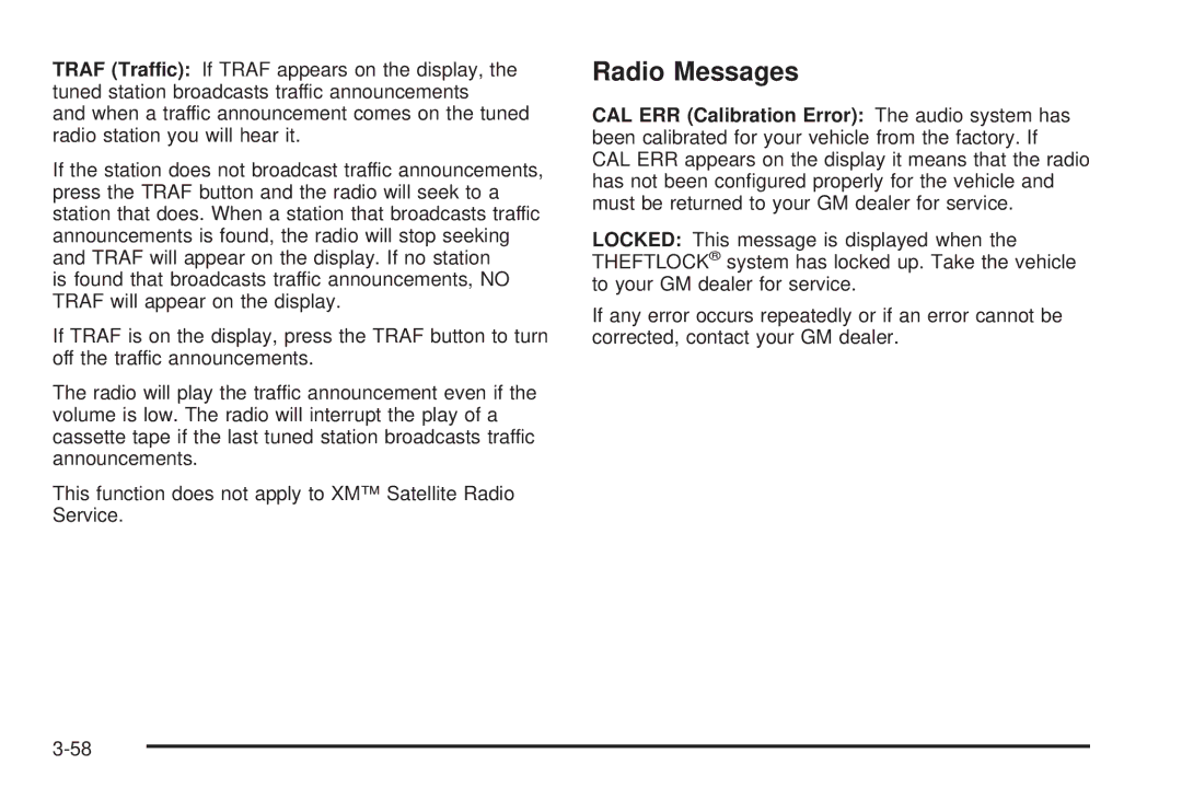 Chevrolet 2005 owner manual Radio Messages 