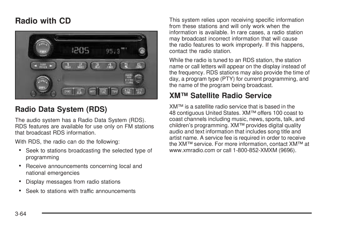 Chevrolet 2005 owner manual Radio with CD, Radio Data System RDS 