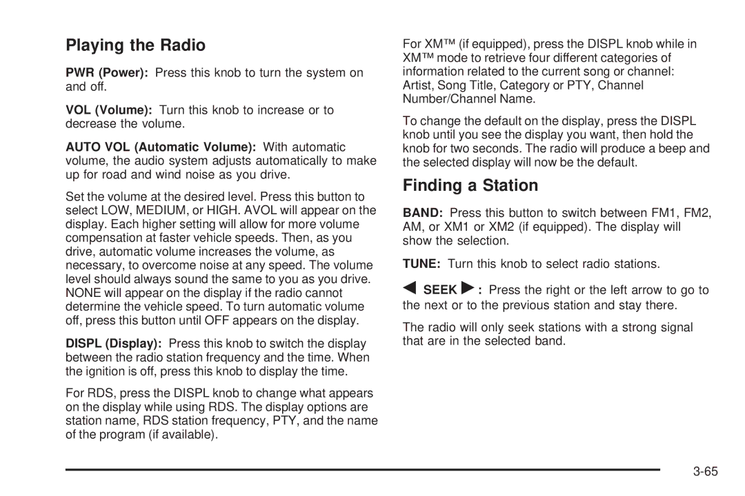 Chevrolet 2005 owner manual Playing the Radio 