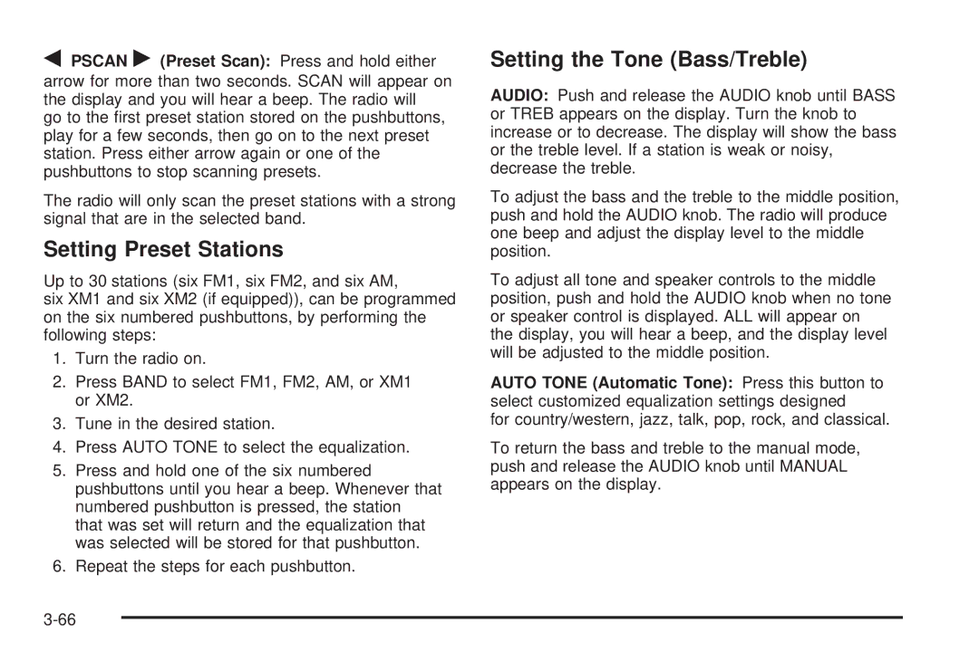 Chevrolet 2005 owner manual Setting Preset Stations 