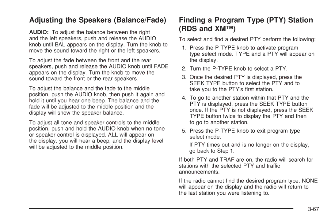 Chevrolet 2005 owner manual Adjusting the Speakers Balance/Fade 