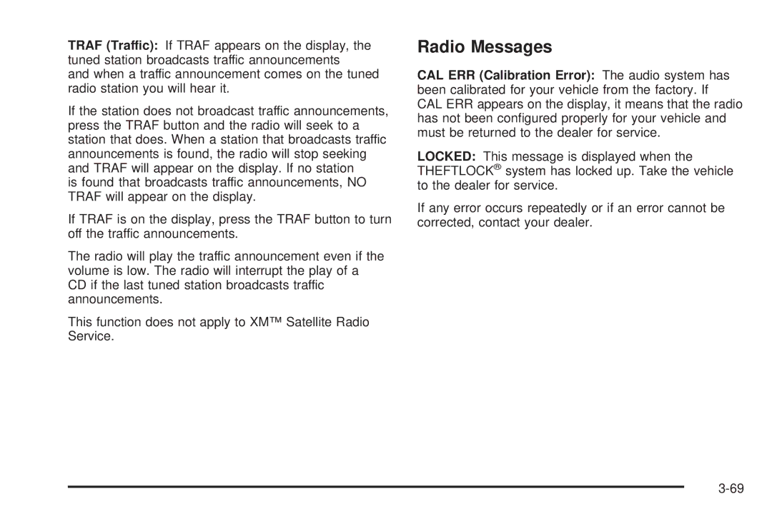 Chevrolet 2005 owner manual Radio Messages 