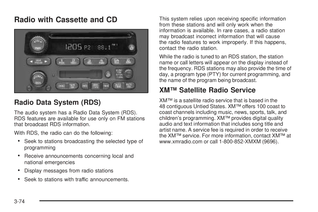 Chevrolet 2005 owner manual Radio with Cassette and CD, Radio Data System RDS 