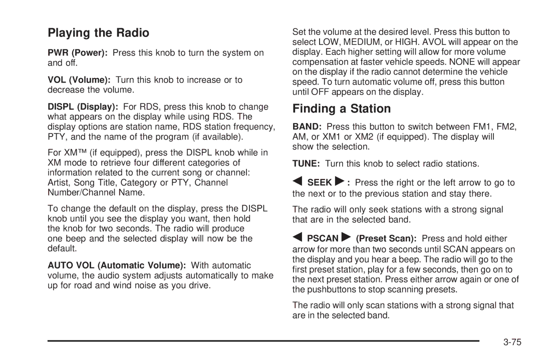 Chevrolet 2005 owner manual Playing the Radio 