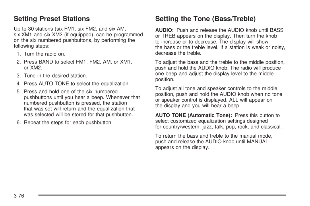 Chevrolet 2005 owner manual Setting Preset Stations 