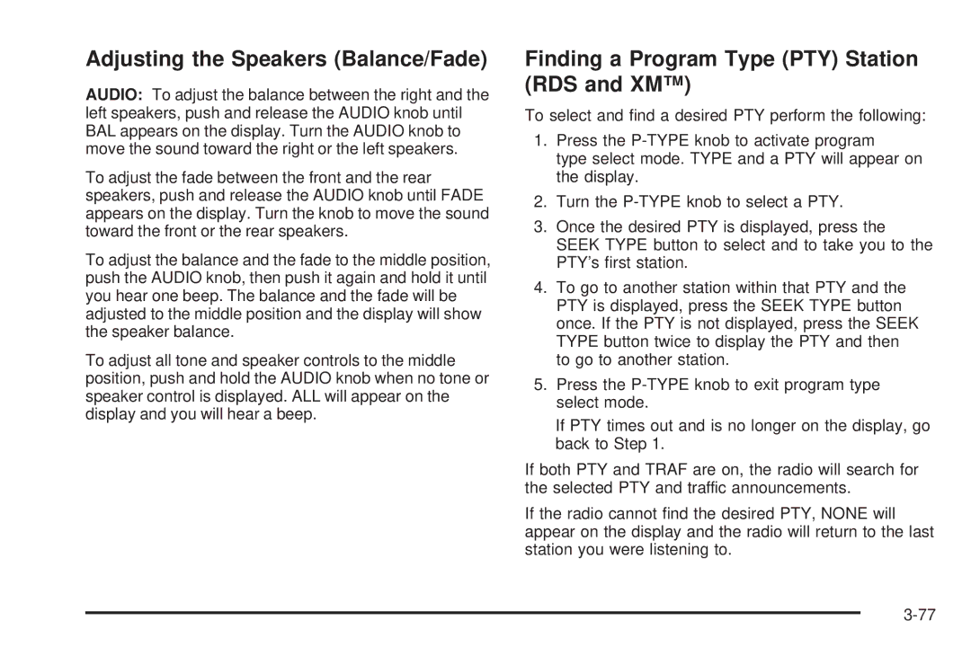 Chevrolet 2005 owner manual Adjusting the Speakers Balance/Fade 