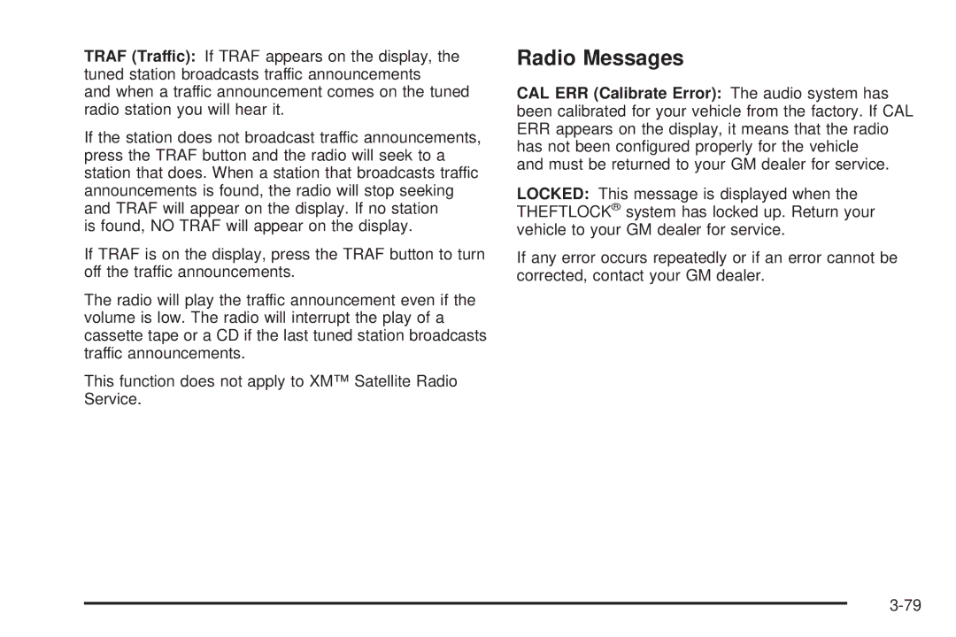 Chevrolet 2005 owner manual Radio Messages 