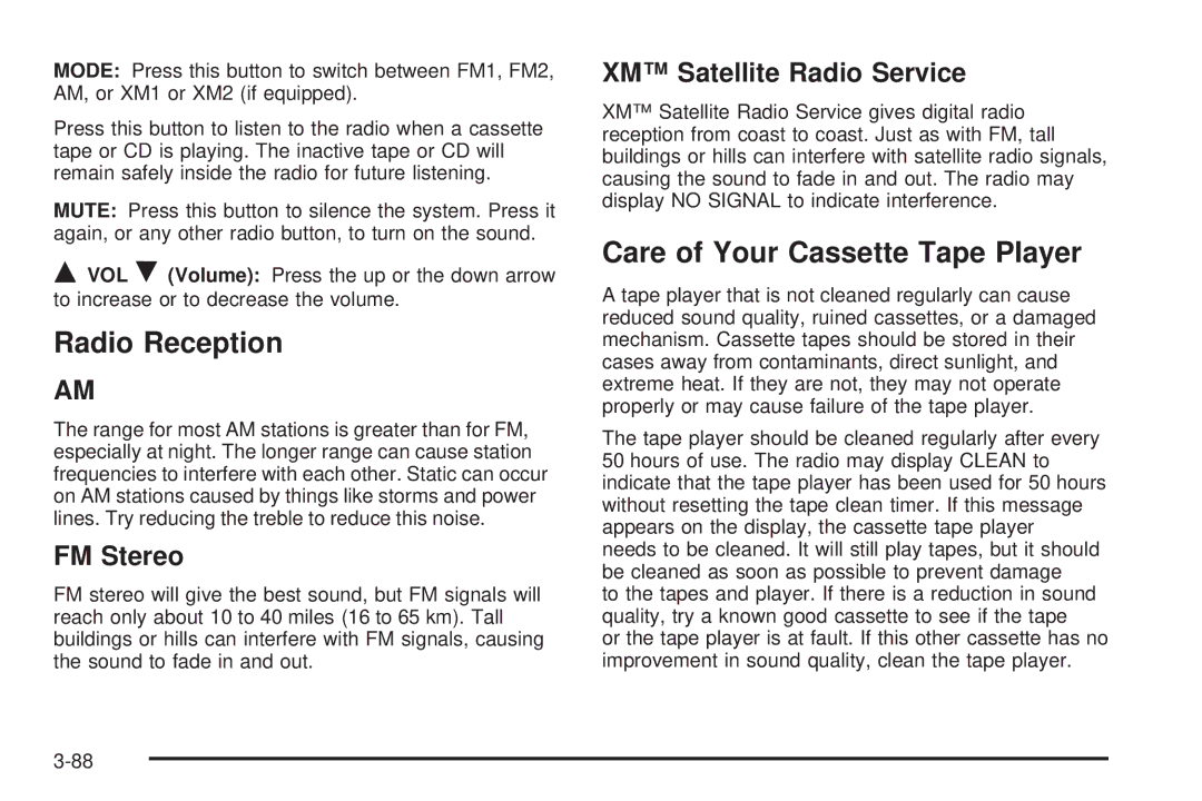 Chevrolet 2005 owner manual Radio Reception, Care of Your Cassette Tape Player, FM Stereo 