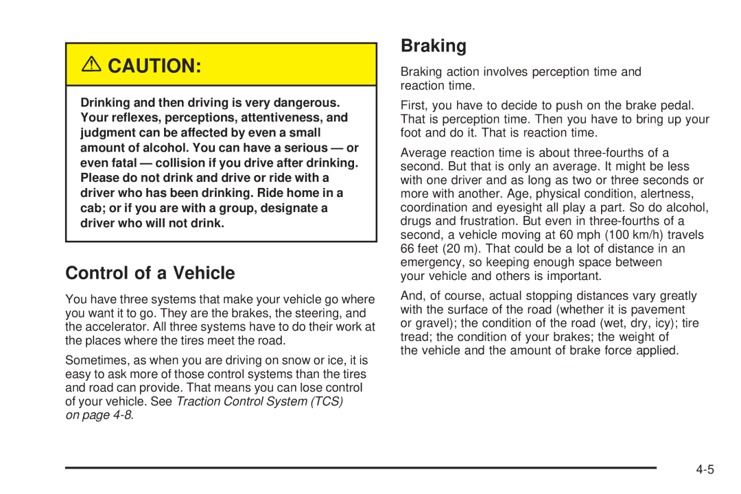 Chevrolet 2005 owner manual Control of a Vehicle, Braking 