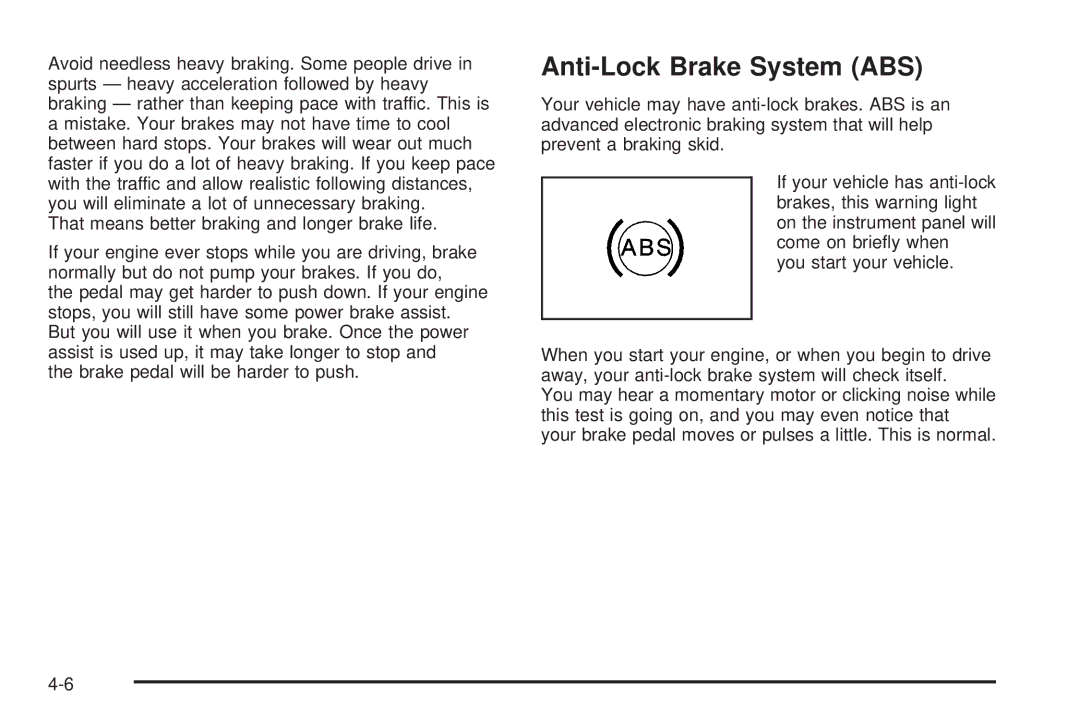 Chevrolet 2005 owner manual Anti-Lock Brake System ABS 