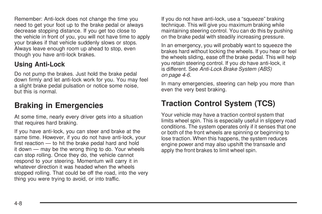 Chevrolet 2005 owner manual Braking in Emergencies, Using Anti-Lock 