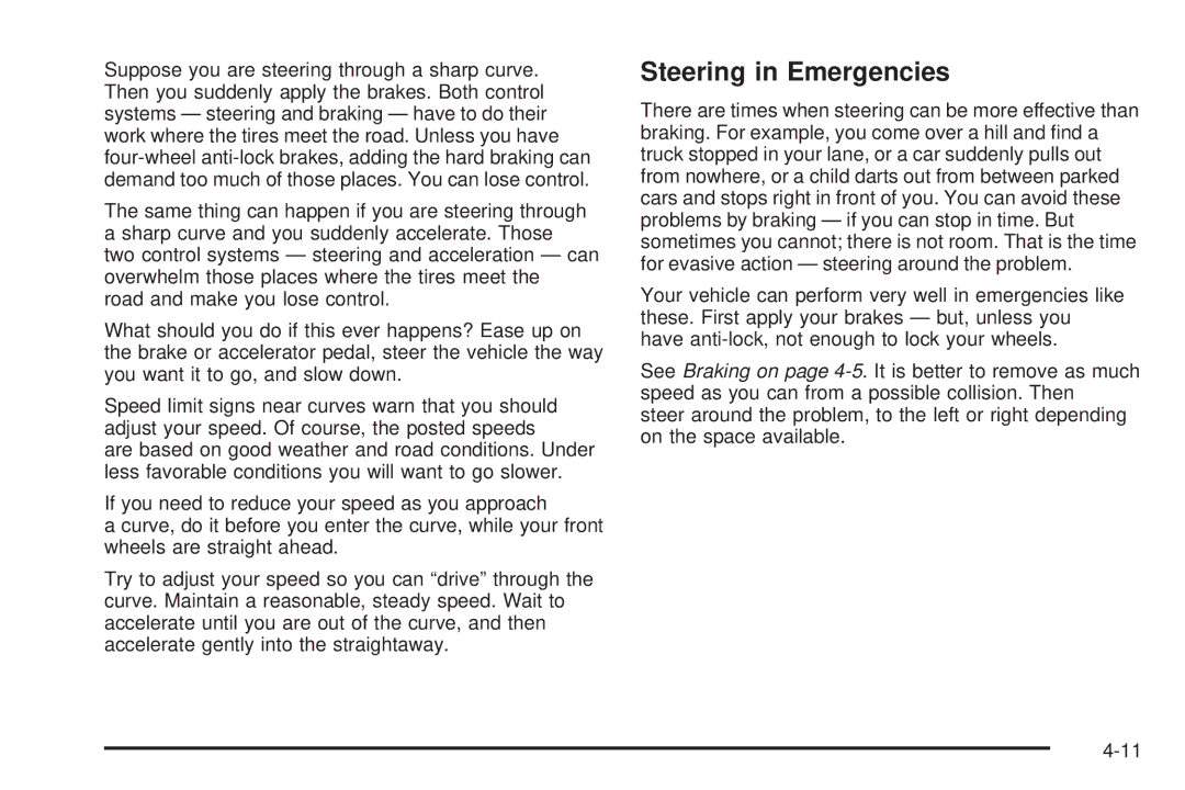 Chevrolet 2005 owner manual Steering in Emergencies 