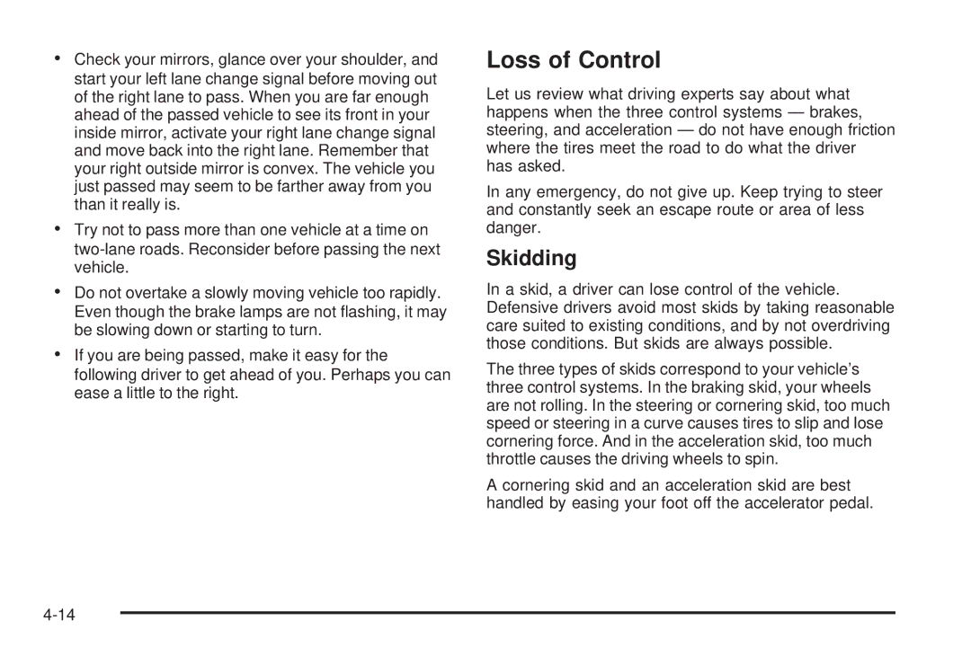 Chevrolet 2005 owner manual Loss of Control, Skidding 