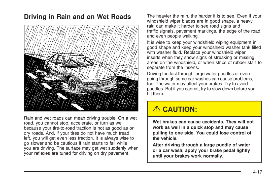 Chevrolet 2005 owner manual Driving in Rain and on Wet Roads 