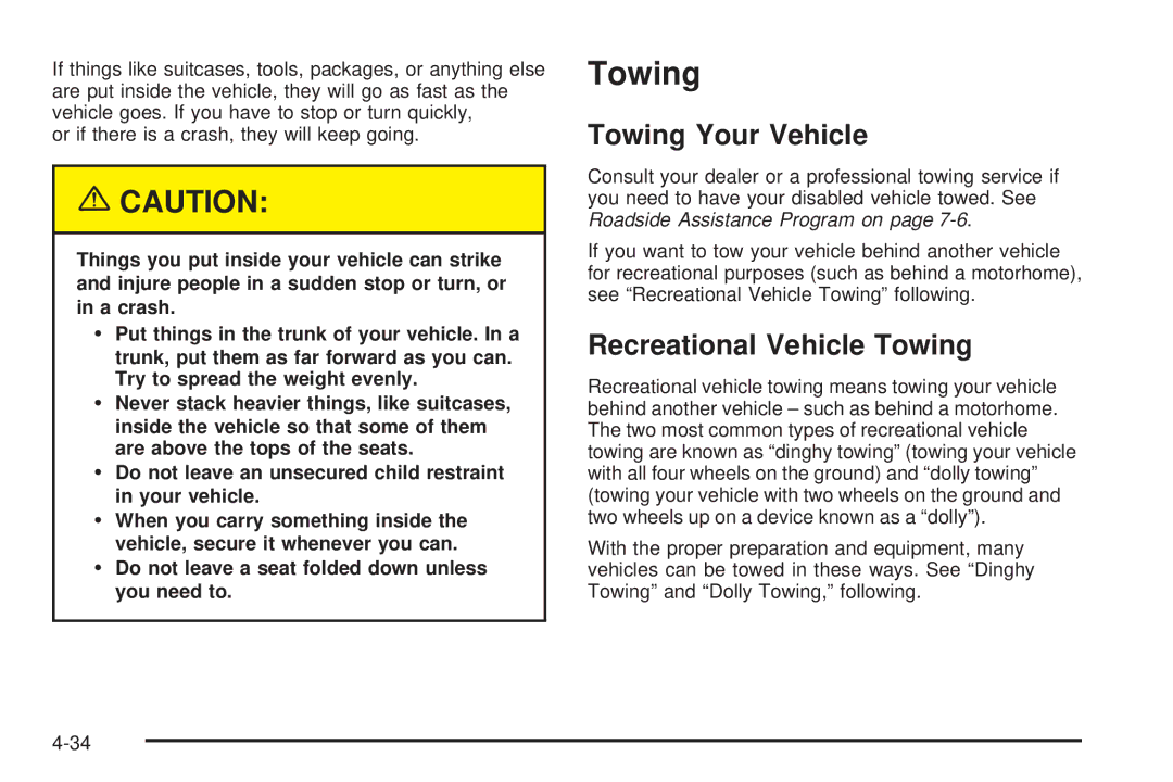 Chevrolet 2005 owner manual Towing Your Vehicle, Recreational Vehicle Towing 