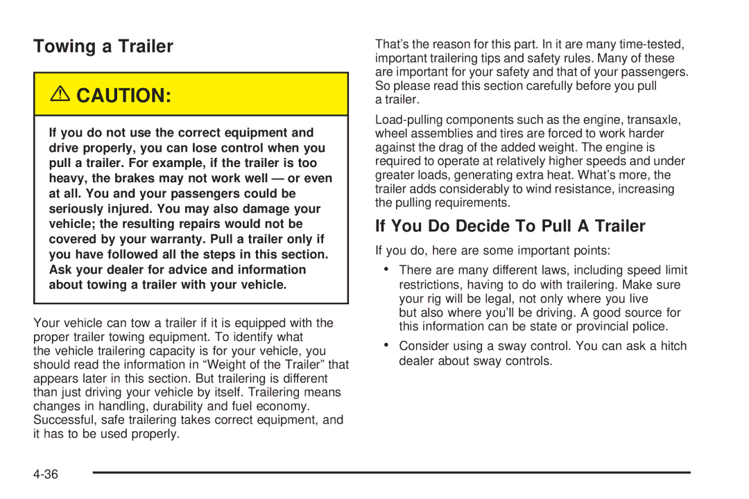 Chevrolet 2005 owner manual Towing a Trailer, If You Do Decide To Pull a Trailer 