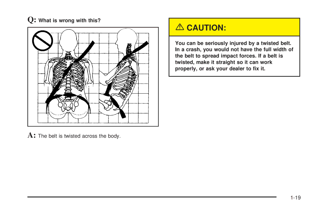 Chevrolet 2005 owner manual Belt is twisted across the body 